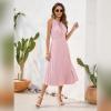 imageIDOPIP Women Summer Casual Pleated Midi Dress 2024 Tie Neck Swiss Dot Swing Dress Formal Shirred Waist Wedding Guest DressPink