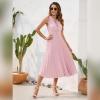 imageIDOPIP Women Summer Casual Pleated Midi Dress 2024 Tie Neck Swiss Dot Swing Dress Formal Shirred Waist Wedding Guest DressPink