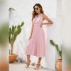 imageIDOPIP Women Summer Casual Pleated Midi Dress 2024 Tie Neck Swiss Dot Swing Dress Formal Shirred Waist Wedding Guest DressPink