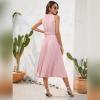 imageIDOPIP Women Summer Casual Pleated Midi Dress 2024 Tie Neck Swiss Dot Swing Dress Formal Shirred Waist Wedding Guest DressPink