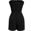 imageIDOPIP Women Summer Strapless Short Romper Offshoulder Smocked Jumpsuit Vacation Beachwear Casual Boho One Piece RomperBlack