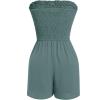 imageIDOPIP Women Summer Strapless Short Romper Offshoulder Smocked Jumpsuit Vacation Beachwear Casual Boho One Piece RomperCyan