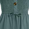 imageIDOPIP Women Summer Strapless Short Romper Offshoulder Smocked Jumpsuit Vacation Beachwear Casual Boho One Piece RomperCyan