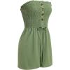 imageIDOPIP Women Summer Strapless Short Romper Offshoulder Smocked Jumpsuit Vacation Beachwear Casual Boho One Piece RomperGreen