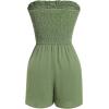 imageIDOPIP Women Summer Strapless Short Romper Offshoulder Smocked Jumpsuit Vacation Beachwear Casual Boho One Piece RomperGreen