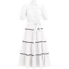 imageIDOPIP Womens Elegant Summer Puff Sleeve Tiered Dress 2024 Casual Button Down Shirt Dress Beach Ruffle Flowy Boho Maxi DressWhite