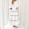 imageIDOPIP Womens Elegant Summer Puff Sleeve Tiered Dress 2024 Casual Button Down Shirt Dress Beach Ruffle Flowy Boho Maxi DressWhite