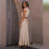 imageIDOPIP Womens Satin Top Long Skirt Dress Sets 2PCS Formal Cocktail Party Outfit Elegant Evening Prom Wedding Bridesmaid GownApricot
