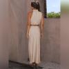 imageIDOPIP Womens Satin Top Long Skirt Dress Sets 2PCS Formal Cocktail Party Outfit Elegant Evening Prom Wedding Bridesmaid GownApricot