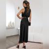 imageIDOPIP Womens Satin Top Long Skirt Dress Sets 2PCS Formal Cocktail Party Outfit Elegant Evening Prom Wedding Bridesmaid GownBlack