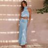 imageIDOPIP Womens Satin Top Long Skirt Dress Sets 2PCS Formal Cocktail Party Outfit Elegant Evening Prom Wedding Bridesmaid GownBlue
