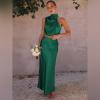 imageIDOPIP Womens Satin Top Long Skirt Dress Sets 2PCS Formal Cocktail Party Outfit Elegant Evening Prom Wedding Bridesmaid GownGreen