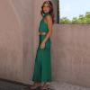 imageIDOPIP Womens Satin Top Long Skirt Dress Sets 2PCS Formal Cocktail Party Outfit Elegant Evening Prom Wedding Bridesmaid GownGreen