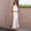 imageIDOPIP Womens Satin Top Long Skirt Dress Sets 2PCS Formal Cocktail Party Outfit Elegant Evening Prom Wedding Bridesmaid GownWhite
