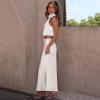 imageIDOPIP Womens Satin Top Long Skirt Dress Sets 2PCS Formal Cocktail Party Outfit Elegant Evening Prom Wedding Bridesmaid GownWhite