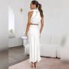 imageIDOPIP Womens Satin Top Long Skirt Dress Sets 2PCS Formal Cocktail Party Outfit Elegant Evening Prom Wedding Bridesmaid GownWhite