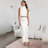 imageIDOPIP Womens Satin Top Long Skirt Dress Sets 2PCS Formal Cocktail Party Outfit Elegant Evening Prom Wedding Bridesmaid GownWhite