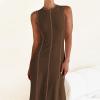 imageIDOPIP Womens Summer Sleeveless Maxi Dress 2024 Casual Long Tank Dress Tea Party Wedding Guest Dress Beach Vacation SundressCoffee