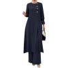 imageIDOPIP Abaya Dress for Women Muslim Set Long Sleeve Ramadan Islamic Dress Shirt with Pants 2PCS Dubai Prayer Casual ClothesNavy Blue  Split