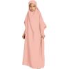 imageIDOPIP Muslim Dress for Girls One Piece Long Sleeve Islamic Prayer Dress with Hijab Casual Maxi Kaftan Abaya Gown ClothesPink