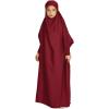 imageIDOPIP Muslim Dress for Girls One Piece Long Sleeve Islamic Prayer Dress with Hijab Casual Maxi Kaftan Abaya Gown ClothesWine Red