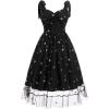 imageIDOPIP Women 1950s Vintage StrawberryCherrySequin Star Print Cocktail Mesh Dress Self Tie Straps Retro Wedding Guest DressBlackstar Print