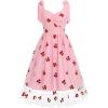 imageIDOPIP Women 1950s Vintage StrawberryCherrySequin Star Print Cocktail Mesh Dress Self Tie Straps Retro Wedding Guest DressPinkcherry Print