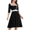 imageIDOPIP Women 1950s Vintage Stripe Swing Dress Halloween Costume Audrey Hepburn Style Cosplay Outfit Cocktail Party Midi DressBlack