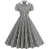 imageIDOPIP Women 1950s Vintage Swing Dress Puff Sleeve Cocktail Party Dress Formal Rockabilly Evening Elegant Retro Midi DressBlack White Striped
