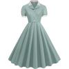 imageIDOPIP Women 1950s Vintage Swing Dress Puff Sleeve Cocktail Party Dress Formal Rockabilly Evening Elegant Retro Midi DressGreen