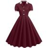 imageIDOPIP Women 1950s Vintage Swing Dress Puff Sleeve Cocktail Party Dress Formal Rockabilly Evening Elegant Retro Midi DressWine