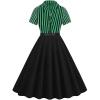 imageIDOPIP Women 50s Vintage Cocktail Party Swing Dress Audrey Hepburn Halloween Costume Elegant Short Sleeve Button Pinup DressGreen Striped