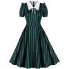 imageIDOPIP Women Black Striped Halloween Cosplay Costume Dress Elegant Tie Neck Midi Dress 1950s Vintage Cocktail Shirt DressDark Green