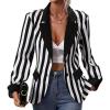 imageIDOPIP Women Black and White Striped Blazer Halloween Costume Outfit Cosplay Jacket Long Sleeve Open Front Cardigan SuitBlack and White