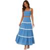 imageIDOPIP Women Boho Summer Camisole Top with Tiered Flowy Maxi Skirt Casual Contrast Rickrack Trim Spaghetti Straps 2PCS OutfitBlue