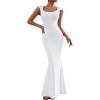 imageIDOPIP Women Elegant Mermaid Hem Bodycon Maxi Dress Square Neck Evening Party Gown Prom Wedding Guest Fishtail Cocktail DressWhite