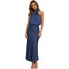imageIDOPIP Women Elegant Satin Dress Sleeveless Halter Prom Party Gown Cocktail Bridesmaid Wedding Guest Outfit Formal Maxi DressNavy Blue