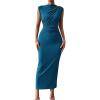 imageIDOPIP Women Formal Mock Neck Ruched Bodycon Dress Elegant Sleeveless Maxi Dress Prom Cocktail Party Wedding Guest OutfitBlue