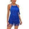 imageIDOPIP Women Halter Tassel Fringe Romper Dressy Sexy Backless Music Festival Club Party Jumpsuit Sleeveless Tie Back PlaysuitBlue