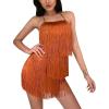 imageIDOPIP Women Halter Tassel Fringe Romper Dressy Sexy Backless Music Festival Club Party Jumpsuit Sleeveless Tie Back PlaysuitBrown