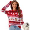 imageIDOPIP Women Long Sleeve Christmas Pullover Sweater 2024 Top Crewneck Winter Casual Xmas Knitted Top Reindeer SweatshirtsRed