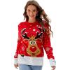 imageIDOPIP Women Long Sleeve Christmas Pullover Sweater 2024 Top Crewneck Winter Casual Xmas Knitted Top Reindeer SweatshirtsRedreindeer