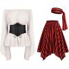 imageIDOPIP Women Renaissance Costume Halloween Pirate Dress Medieval Smoked Offshoulder Top Striped Skirt Bandana Corset OutfitWhite