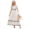 imageIDOPIP Women Summer Casual Maxi Dress Rickrack Trim Puff Sleeve Dress Vacation Outfit Smocked Wedding Guest Elegant SundressApricot