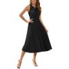 imageIDOPIP Women Summer Casual Pleated Midi Dress 2024 Tie Neck Swiss Dot Swing Dress Formal Shirred Waist Wedding Guest DressBlack