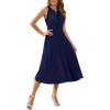 imageIDOPIP Women Summer Casual Pleated Midi Dress 2024 Tie Neck Swiss Dot Swing Dress Formal Shirred Waist Wedding Guest DressBlue