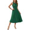imageIDOPIP Women Summer Casual Pleated Midi Dress 2024 Tie Neck Swiss Dot Swing Dress Formal Shirred Waist Wedding Guest DressGreen