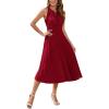 imageIDOPIP Women Summer Casual Pleated Midi Dress 2024 Tie Neck Swiss Dot Swing Dress Formal Shirred Waist Wedding Guest DressRed