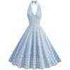 imageIDOPIP Womens 1950s Vintage Plaid Dress Retro Cocktail Swing Dress Prom Party Midi Dress Wedding Guest Outfit Gingham GownBlue