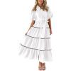imageIDOPIP Womens Elegant Summer Puff Sleeve Tiered Dress 2024 Casual Button Down Shirt Dress Beach Ruffle Flowy Boho Maxi DressWhite